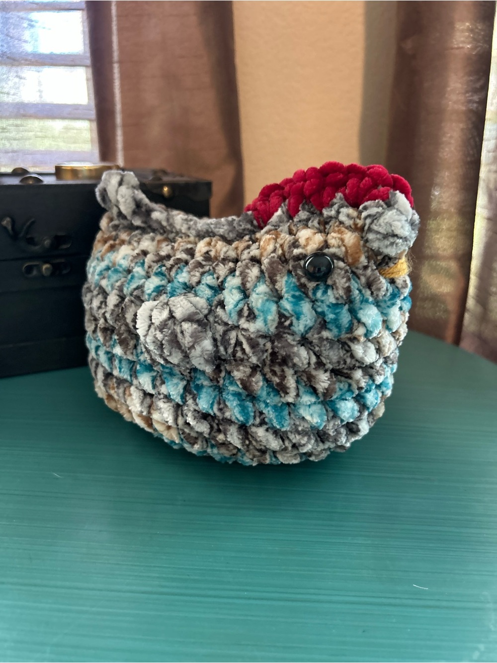 Crocheted Multicolor  Chicken Handcrafted.  6”-8”